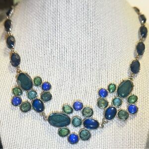 Banana Republic Blue and Green Statement Bib Necklace. 16”